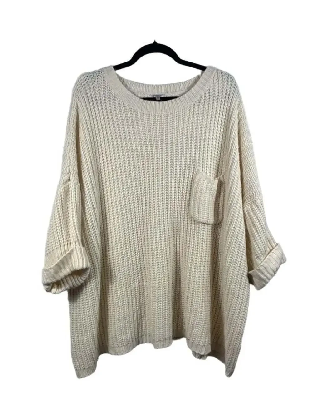 J.O.A. Beige Chunky Knit Oversized Sweater with Front Pocket